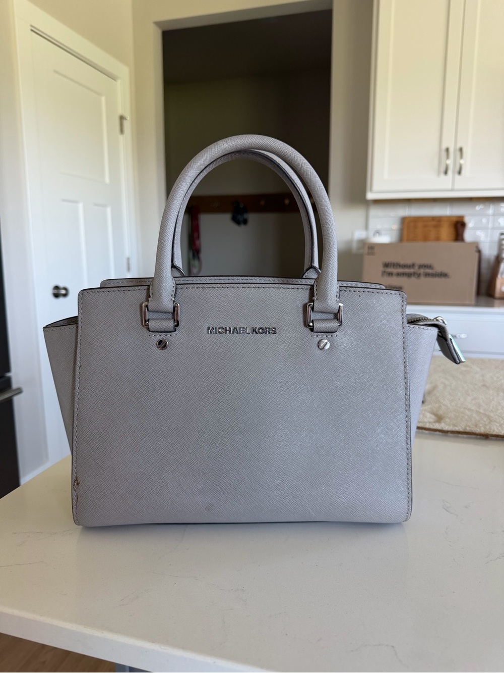 Michael Kors Light Gray Selma Saffiano Leather Satchel